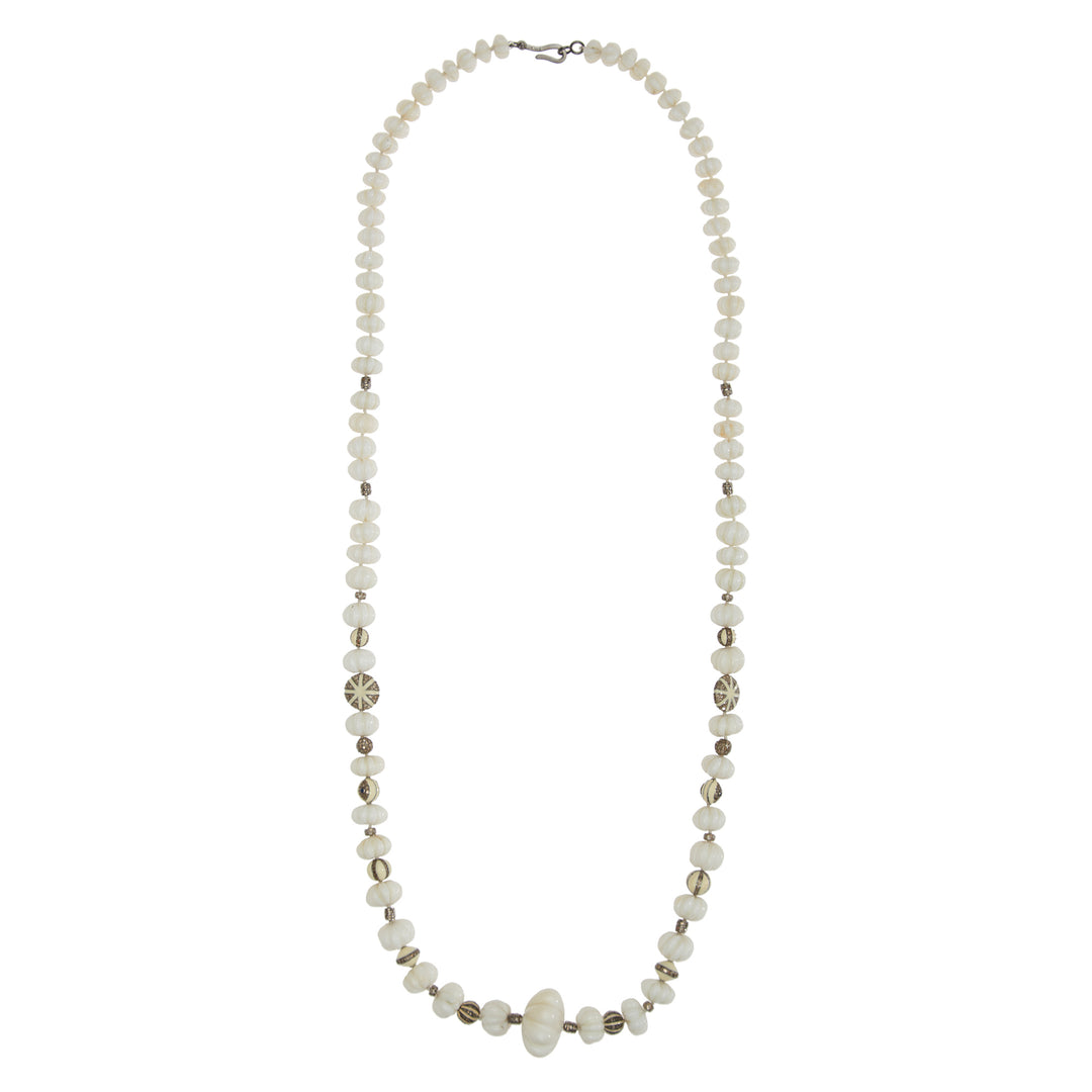 White Melon Opal Beaded Necklace (85cm) - Ileana Makri