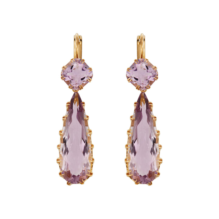 Double Crown Drops Pink Amethyst, Earrings, Ileana Makri
