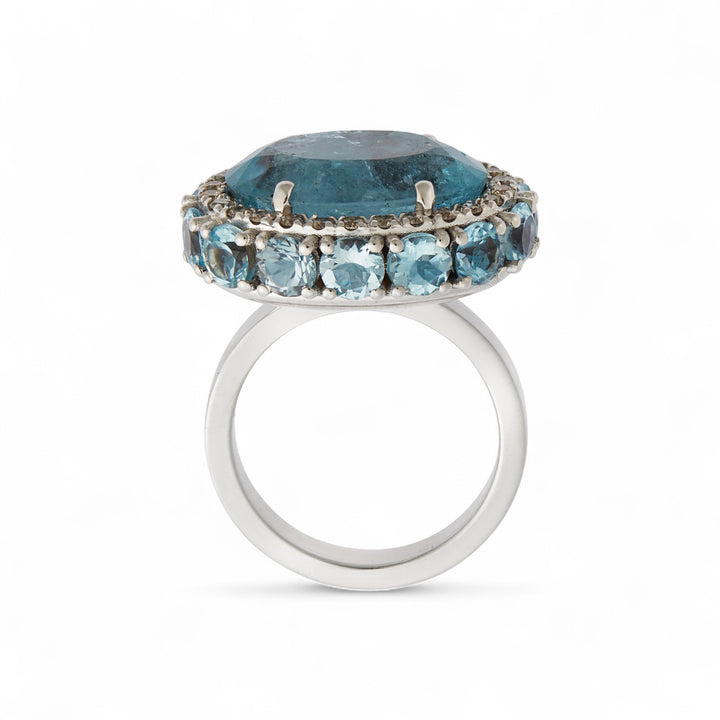 Aquamarine Eternity Flower Ring