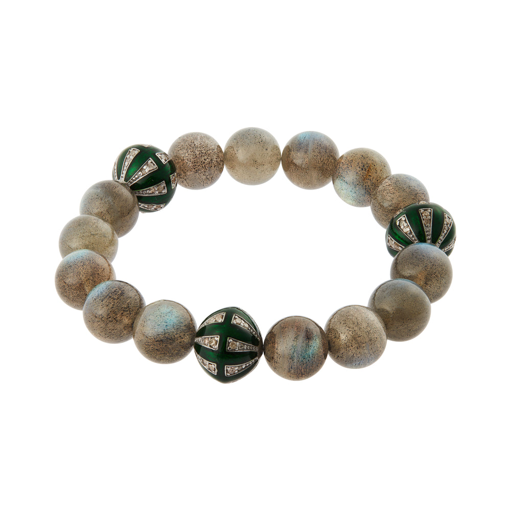 Labradorite & Green Enamel Beaded Bracelet - Ileana Makri