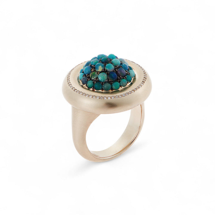 Opal & Diamond Caviar Ring