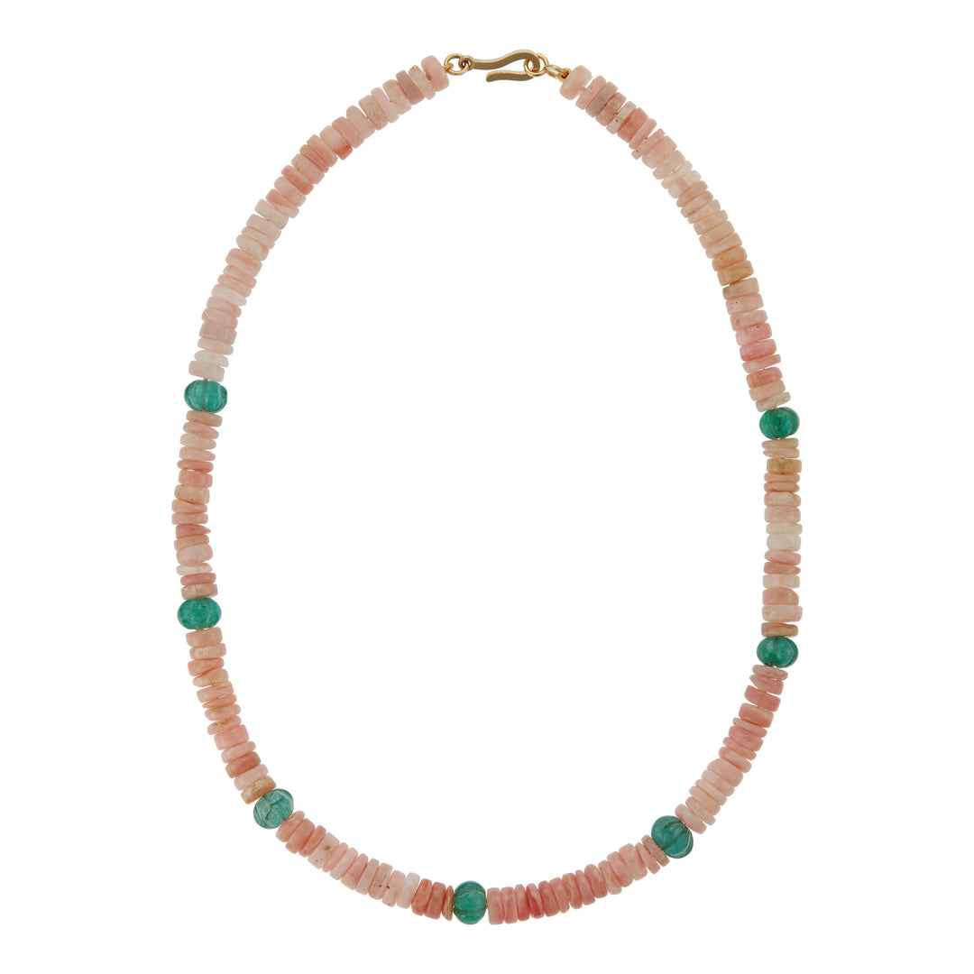 Pink Opal & Green Jade Beaded Necklace (45cm) - Ileana Makri