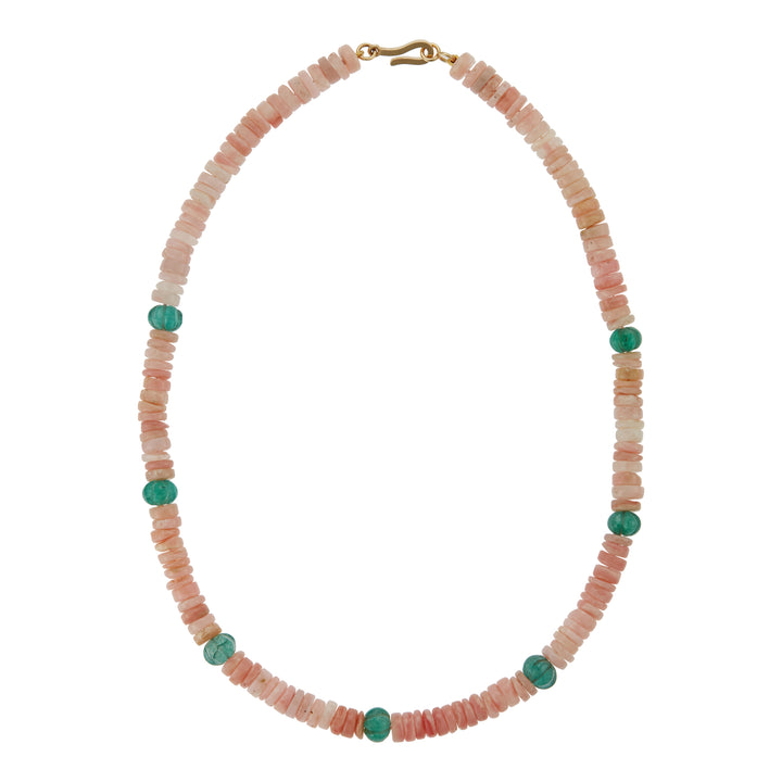 Pink Opal & Green Jade Beaded Necklace (45cm) - Ileana Makri