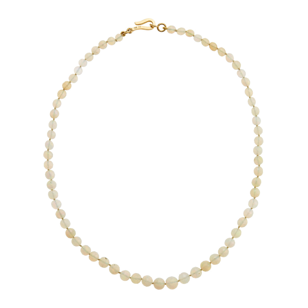 White Faceted Round Opal Beaded Necklace 217 (40cm), Bead Necklaces, Ileana Makri