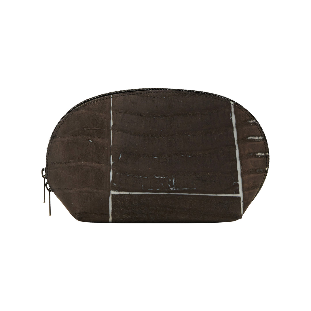 Big Round Zip Pouch Raw Leather Black, Bags, Ileana Makri