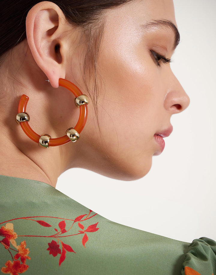 Studded Hoops Solid Orange, LDJ-Jewelry-Ear, Ileana Makri