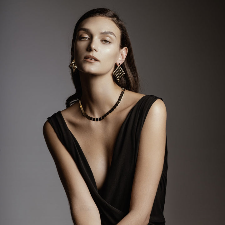 Large Tile Curtain Earrings Y-D - Ileana Makri