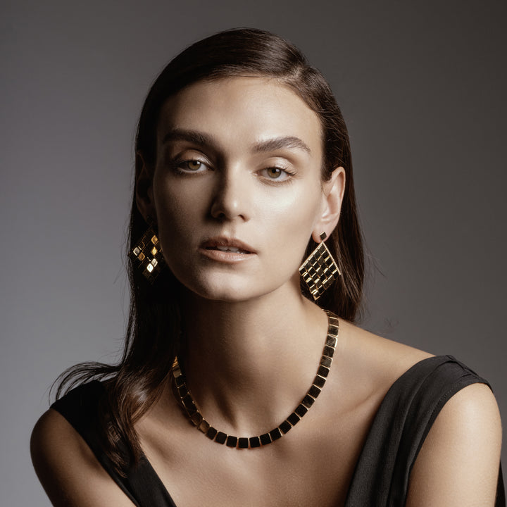 Large Tile Curtain Earrings Y-D - Ileana Makri