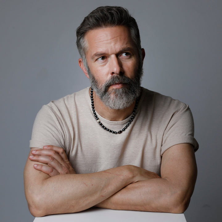 Black Agate Stripe Necklace 76 (45cm) - Globetrotter - Ileana Makri store