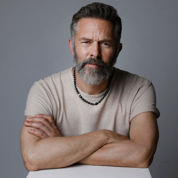 Black Agate Stripe Necklace 76 (45cm) - Globetrotter - Ileana Makri store