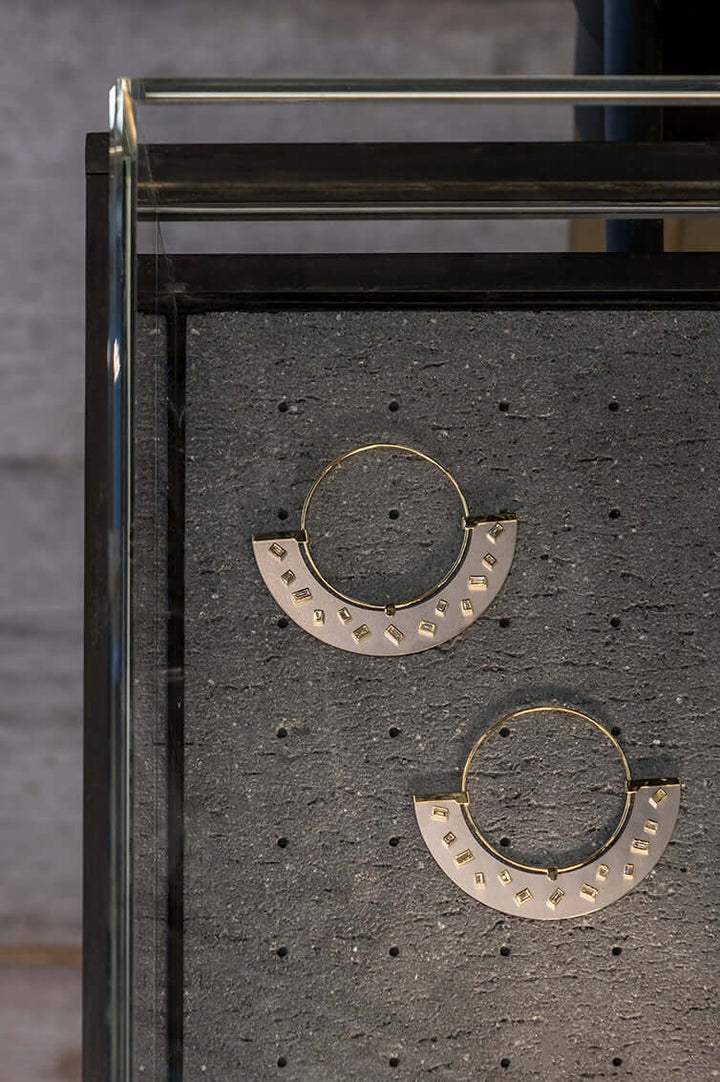 Baguette Sprinkles Half Moon Earrings D - TITANIUM - Ileana Makri store