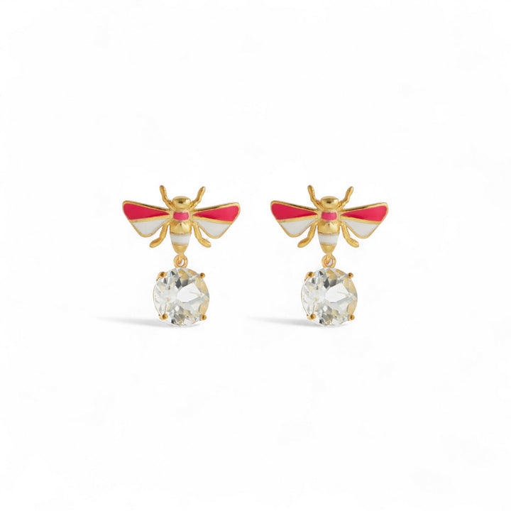Bee Stud White Topaz Neon White Pink