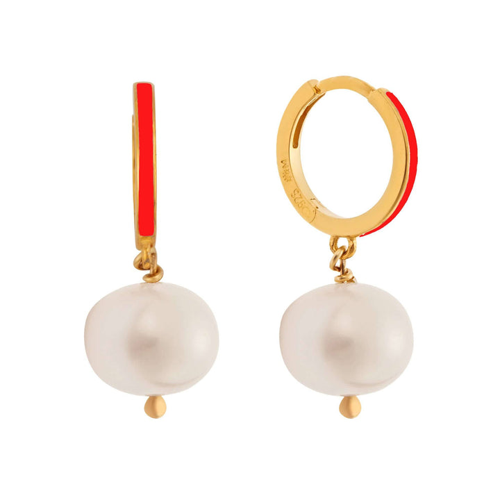 Big Pearl and Enamel Hoops - Eye M Neon Rocks - Ileana Makri store