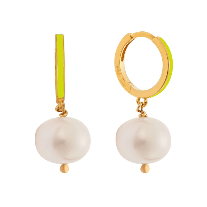 Big Pearl and Enamel Hoops - Eye M Neon Rocks - Ileana Makri store