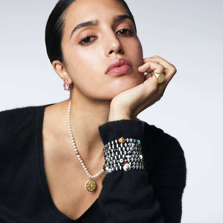 Black Agate Stripe Bracelet 30 - Globetrotter - Ileana Makri store