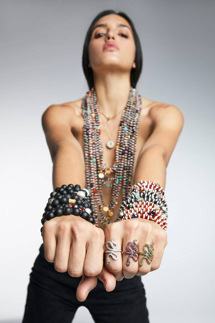 Black Agate Stripe Bracelet 30 - Globetrotter - Ileana Makri store