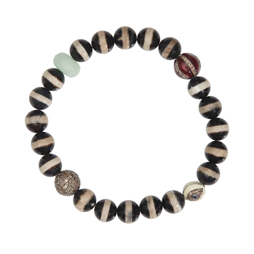 Black Agate Stripe Bracelet 59 - Globetrotter - Ileana Makri store