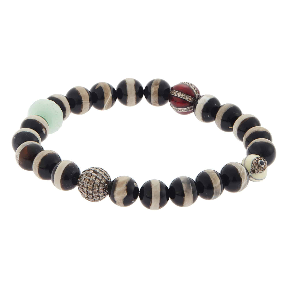 Black Agate Stripe Bracelet 59 - Globetrotter - Ileana Makri store