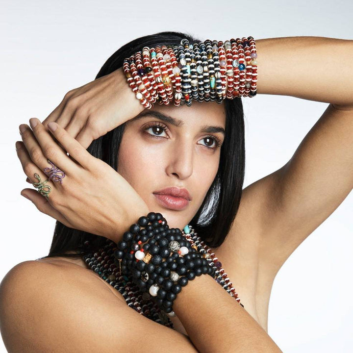 Black Agate Stripe Bracelet 67 - Globetrotter - Ileana Makri store