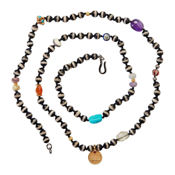 Black Agate Stripe Necklace 20 (75cm) - Globetrotter - Ileana Makri store