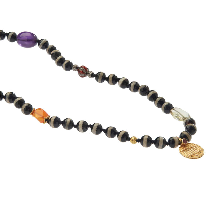 Black Agate Stripe Necklace 20 (75cm) - Globetrotter - Ileana Makri store