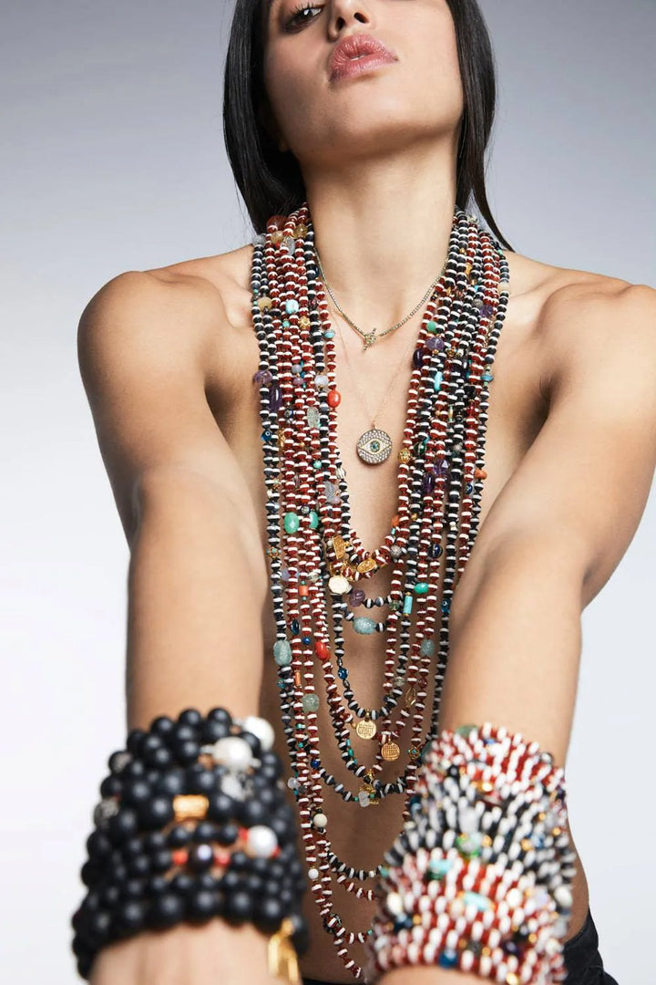Black Agate Stripe Necklace 20 (75cm) - Globetrotter - Ileana Makri store
