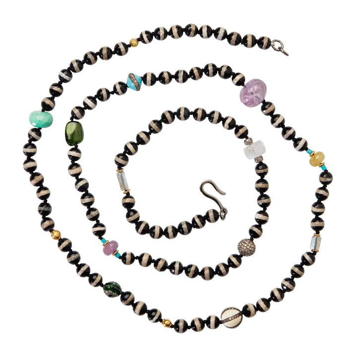 Black Agate Stripe Necklace 30 (80cm) - Globetrotter - Ileana Makri store
