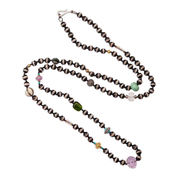 Black Agate Stripe Necklace 30 (80cm) - Globetrotter - Ileana Makri store