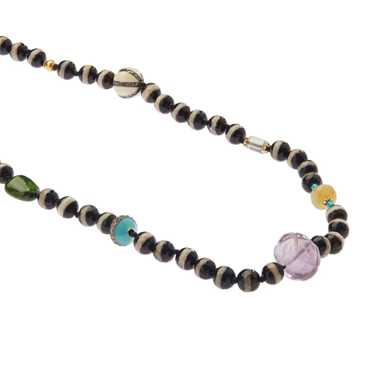 Black Agate Stripe Necklace 30 (80cm) - Globetrotter - Ileana Makri store
