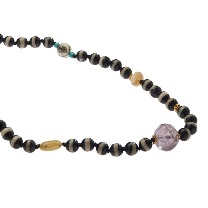 Black Agate Stripe Necklace 41 (100cm) - Globetrotter - Ileana Makri store