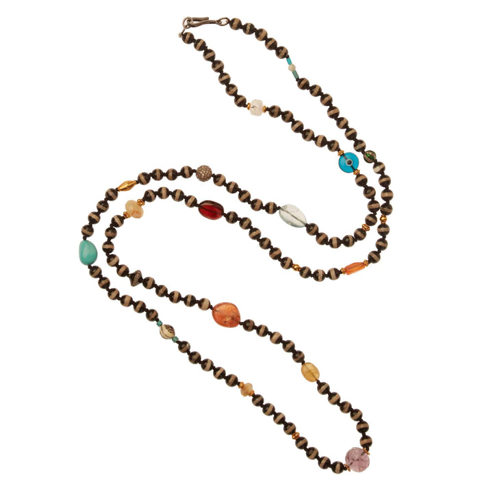 Black Agate Stripe Necklace 41 (100cm) - Globetrotter - Ileana Makri store