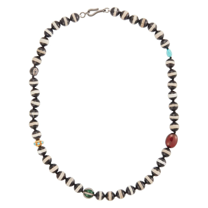 Black Agate Stripe Necklace 76 (45cm) - Globetrotter - Ileana Makri store
