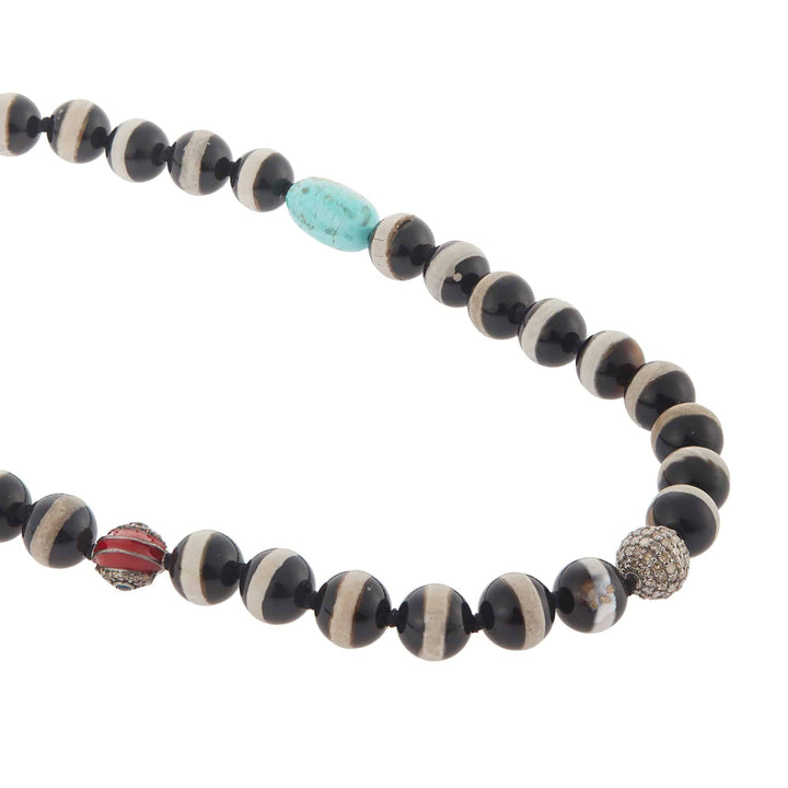 Black Agate Stripe Necklace 77 (45cm) - Globetrotter - Ileana Makri store