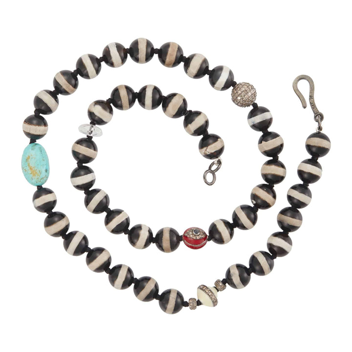 Black Agate Stripe Necklace 77 (45cm) - Globetrotter - Ileana Makri store