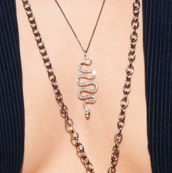 Black Mamba Pendant W-Oxs-Grey D-Rds - SNAKES - Ileana Makri store