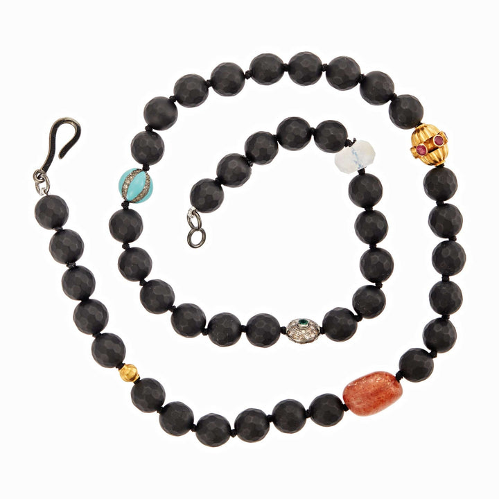 Black Onyx Matte Necklace 74 (45cm) - Globetrotter - Ileana Makri store