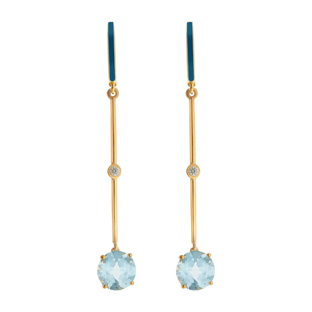 Blue Enamel Blue Topaz Long Hoops - Eye M Neon Rocks - Ileana Makri store