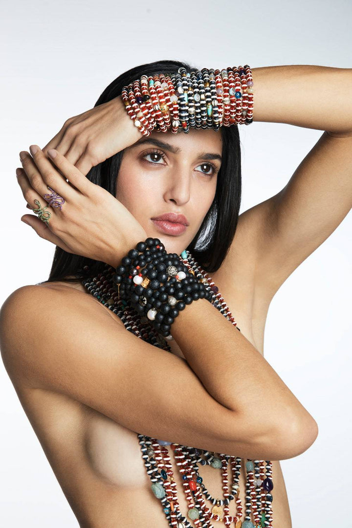 Brown Agate Stripe Bracelet 14 - Globetrotter - Ileana Makri store