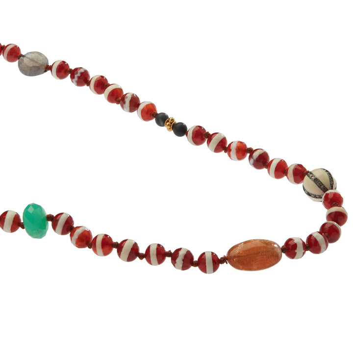 Brown Agate Stripe Necklace 38 (1m) - Globetrotter - Ileana Makri store