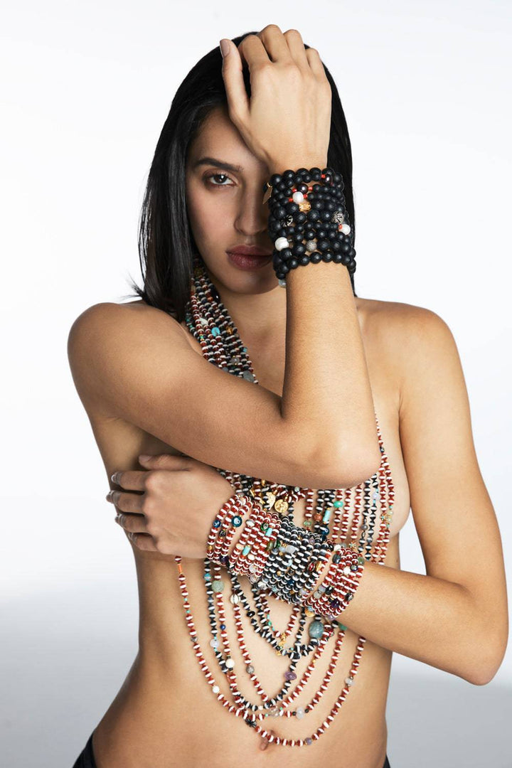 Brown Agate Stripe Necklace 40 (70cm) - Globetrotter - Ileana Makri store