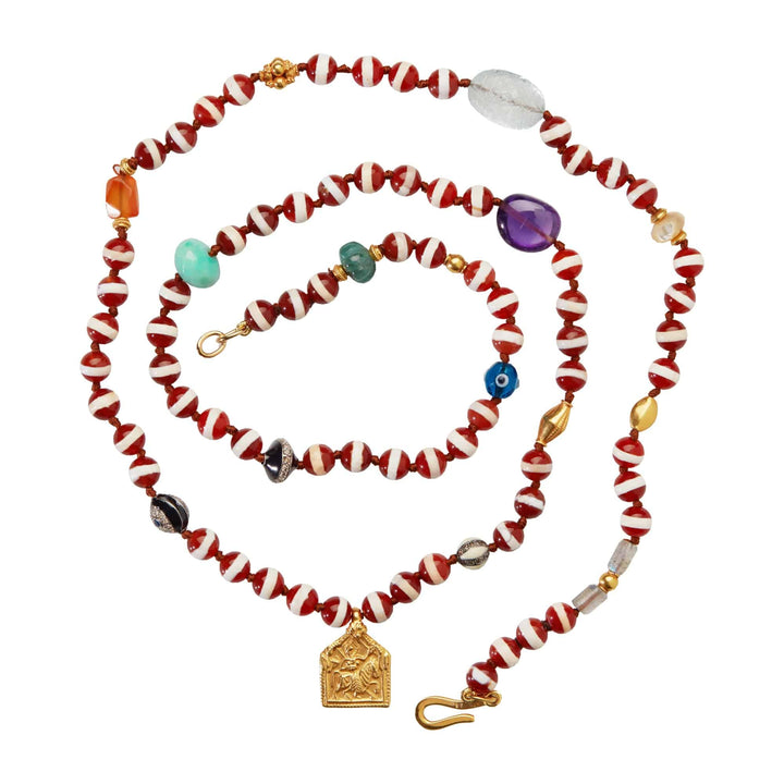 Brown Agate Stripe Necklace 40 (70cm) - Globetrotter - Ileana Makri store