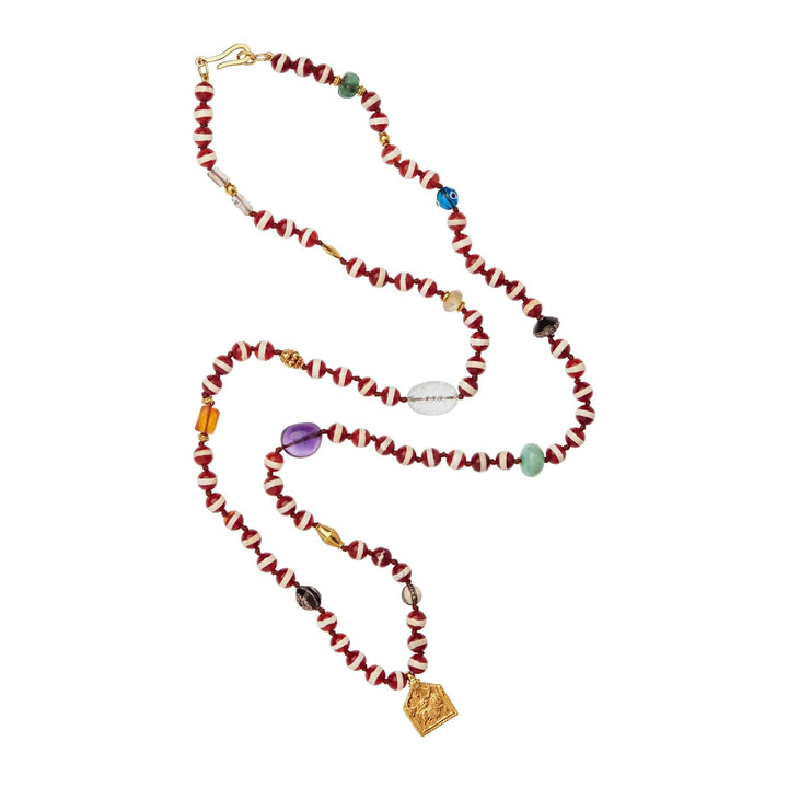 Brown Agate Stripe Necklace 40 (70cm) - Globetrotter - Ileana Makri store