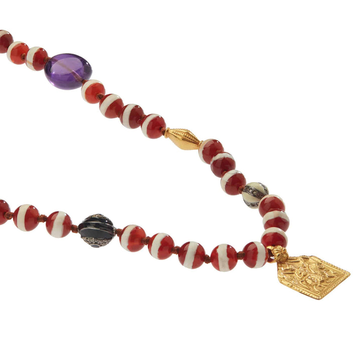 Brown Agate Stripe Necklace 40 (70cm) - Globetrotter - Ileana Makri store