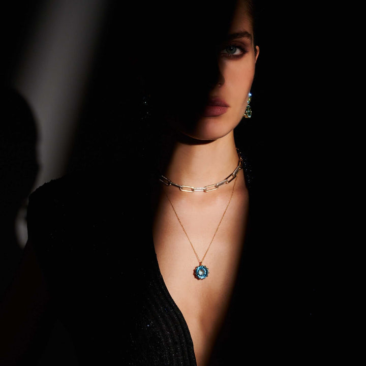 Crown Pendant Blue Topaz - Crown - Ileana Makri store