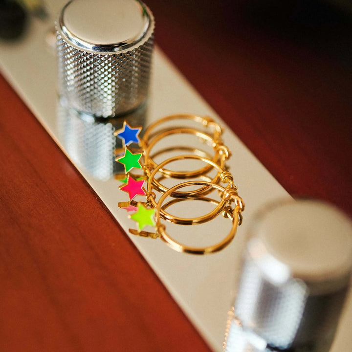 Enamel Little Star Hoops - Eye M Neon Rocks - Ileana Makri store