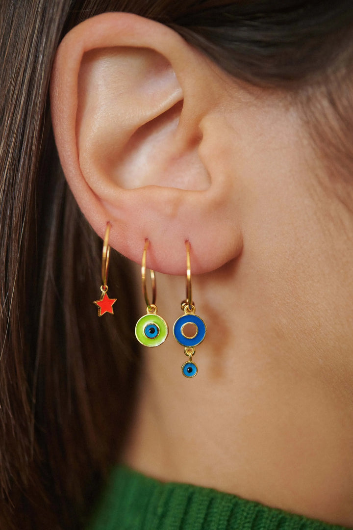 Enamel Little Star Hoops - Eye M Neon Rocks - Ileana Makri store