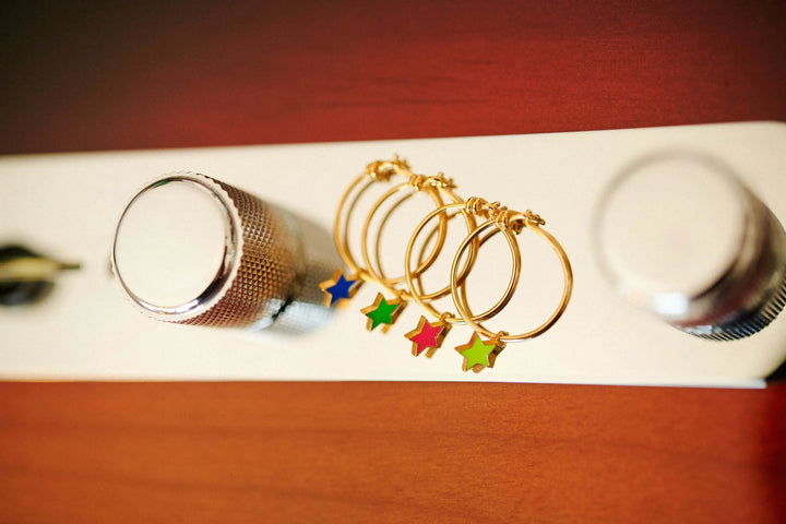 Enamel Little Star Hoops - Eye M Neon Rocks - Ileana Makri store