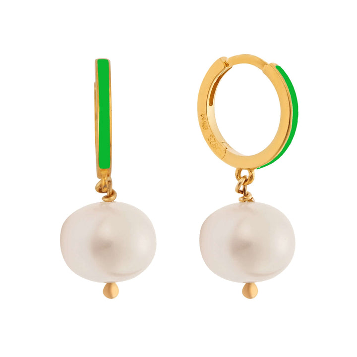 Big Pearl and Enamel Hoops - Eye M Neon Rocks - Ileana Makri store