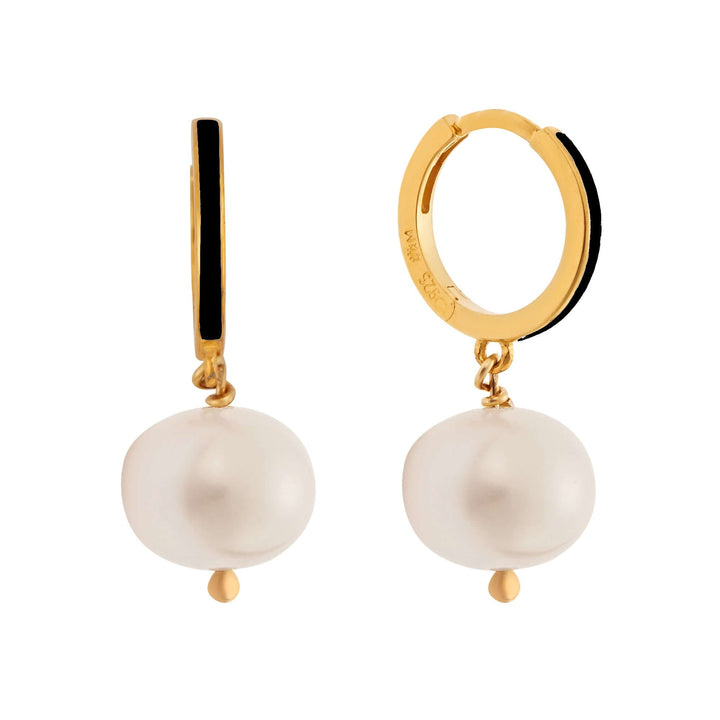 Big Pearl and Enamel Hoops - Eye M Neon Rocks - Ileana Makri store