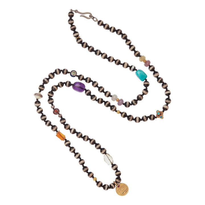 Black Agate Stripe Necklace 20 (75cm) - Globetrotter - Ileana Makri store